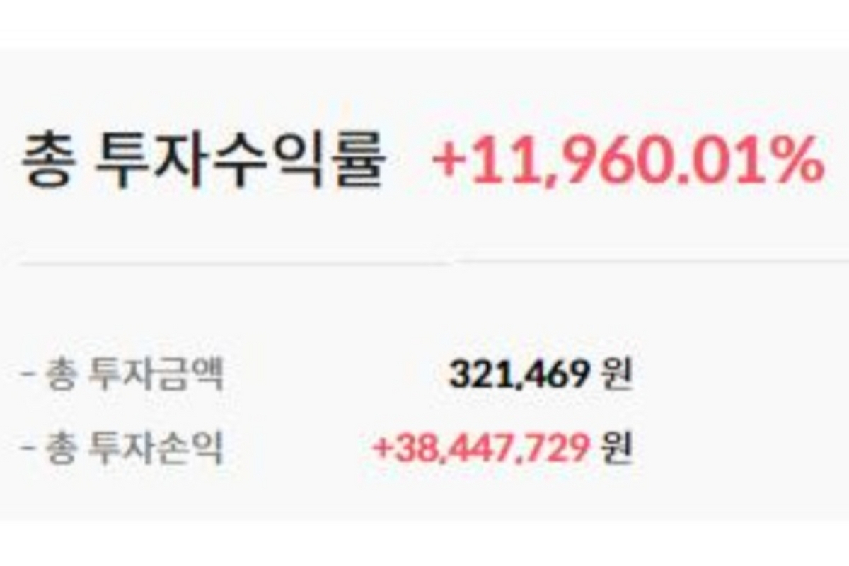 익명의 코인 커뮤니티에서 한 투자자가 올린 수익 인증 글[커뮤니티 갈무리]