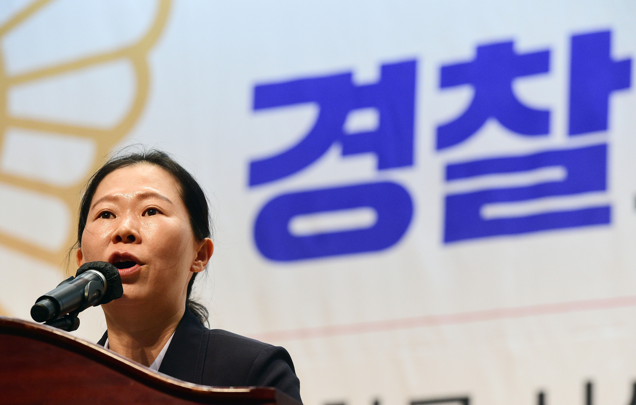 15일 서울 여의도 국회 의원회관에서 열린 '경찰국 신설에 대한 국회 대응방안' 공청회에서 국민의힘 권은희 의원이 인사말을 하고 있다. [연합]