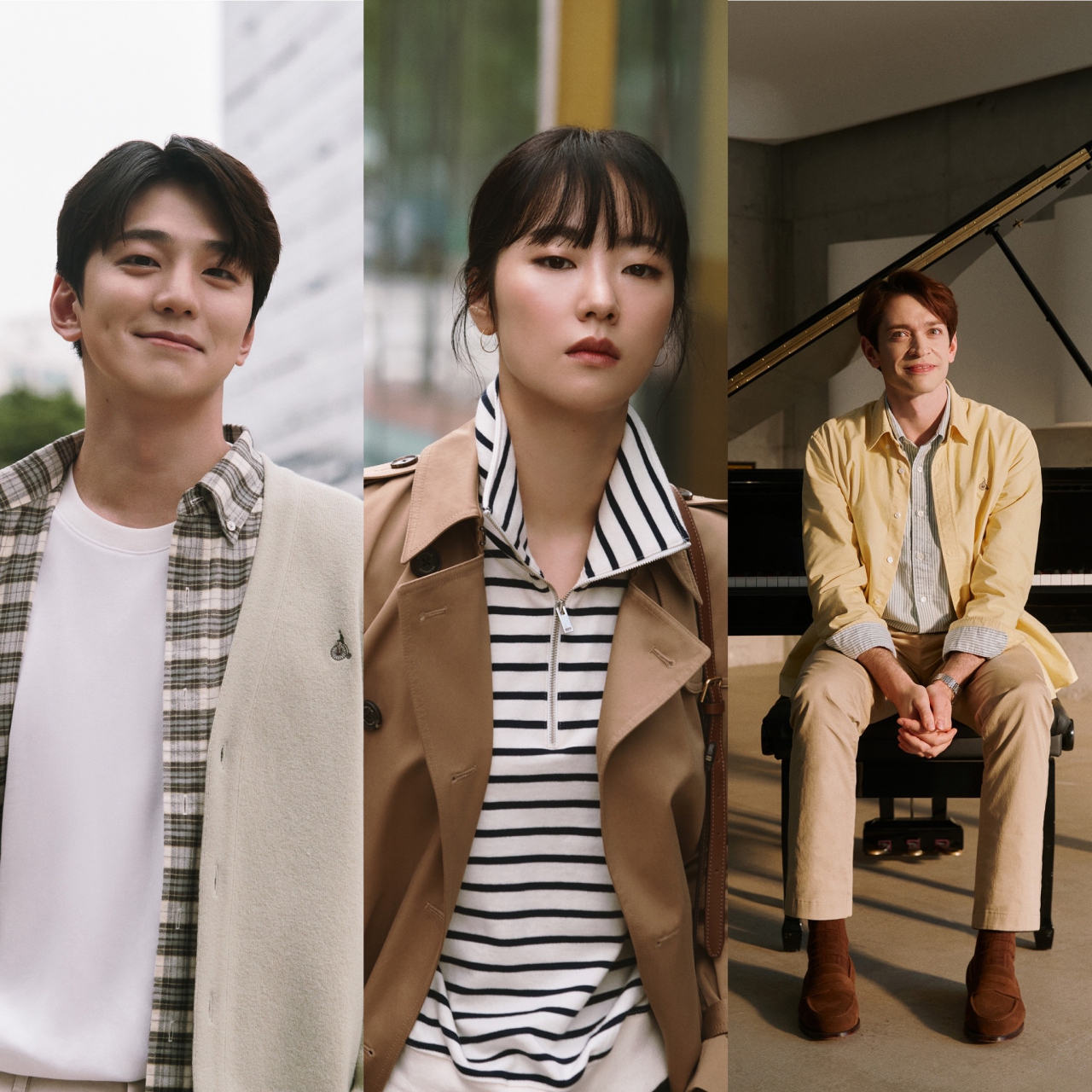 빈폴 ‘제대로 입자’ 캠페인 엠배서더. 왼쪽부터 배우 김민규, 전여빈, 방송인 다니엘 린데만 [삼성물산 제공]