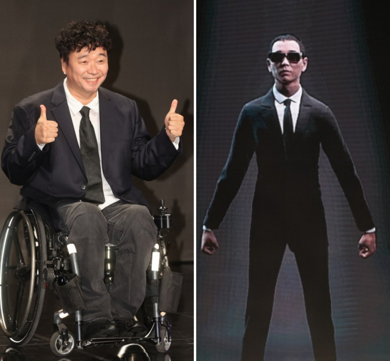 가수 강원래가 18일 서울 강남구 청담동 일지아트홀에서 열린 강원래 메타버스 아바타 데뷔 쇼케이스에서 포즈를 취하고 있다. [연합]