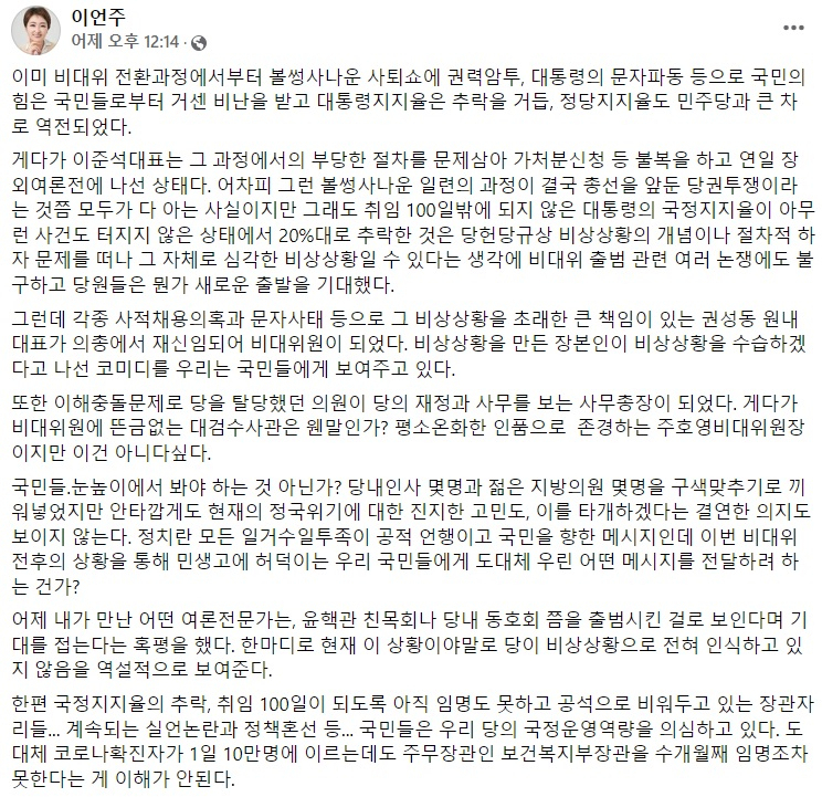 이언주 국민의힘 전 의원 페이스북 일부 캡처