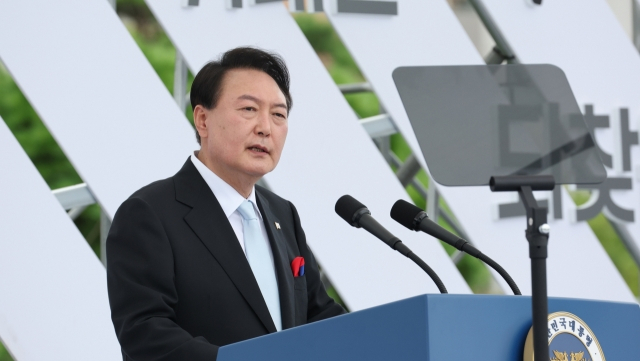 윤석열 대통령이 15일 광복절 경축사를 발표하는 모습 [연합]