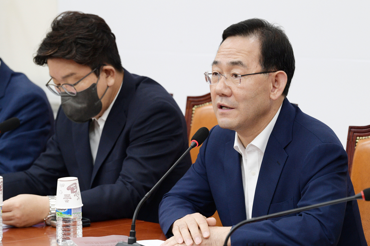 주호영 국민의힘 비상대책위원장이 22일 오전 서울 여의도 국회에서 열린 비상대책위원회 회의에서 발언하고 있다. [연합]