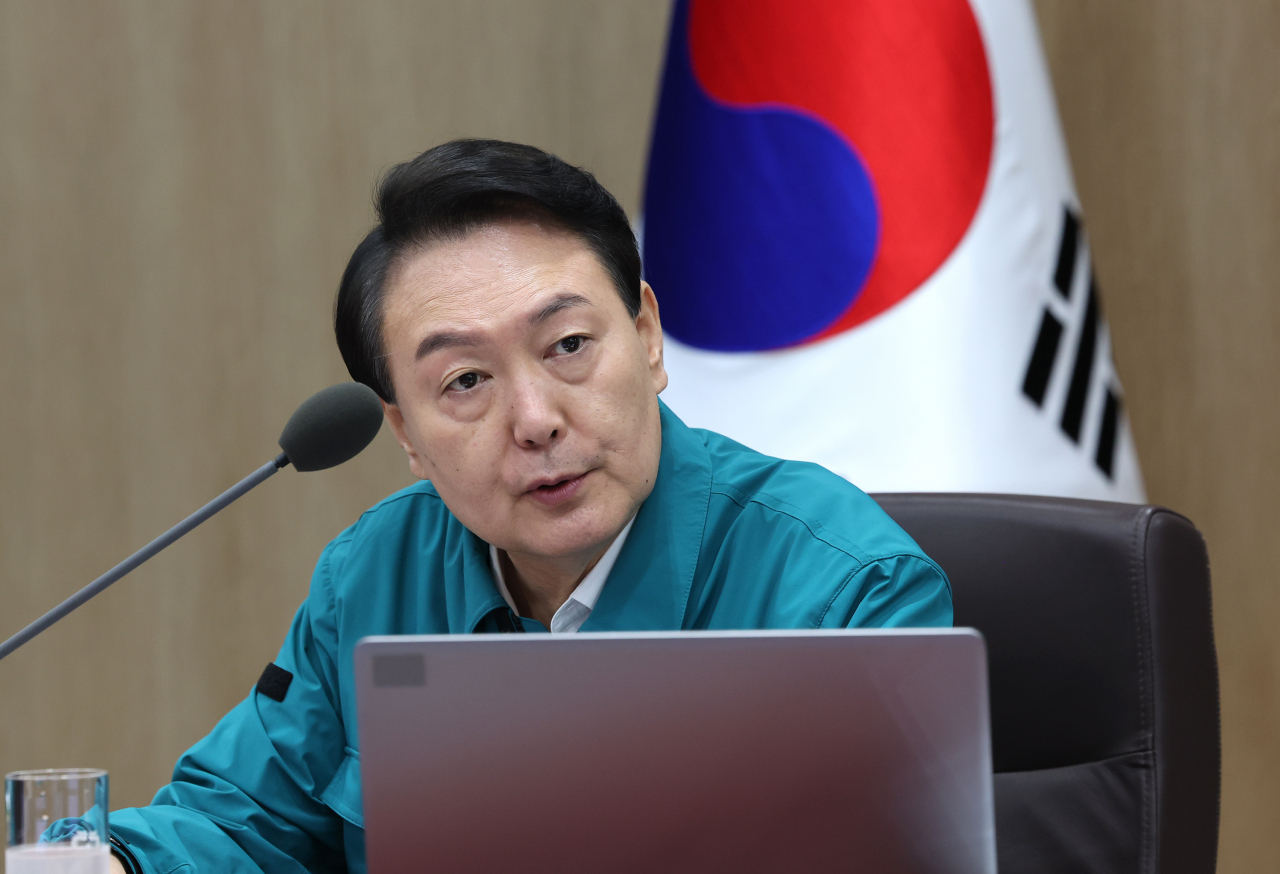 윤석열 대통령이 22일 오전 서울 용산 대통령실 청사에서 열린 을지 국무회의에서 발언을 하고 있다. [연합]