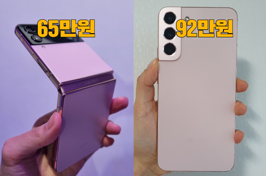 삼성전자 갤럭시Z플립4(왼쪽)와 갤럭시S22+(오른쪽). [헤럴드경제DB]