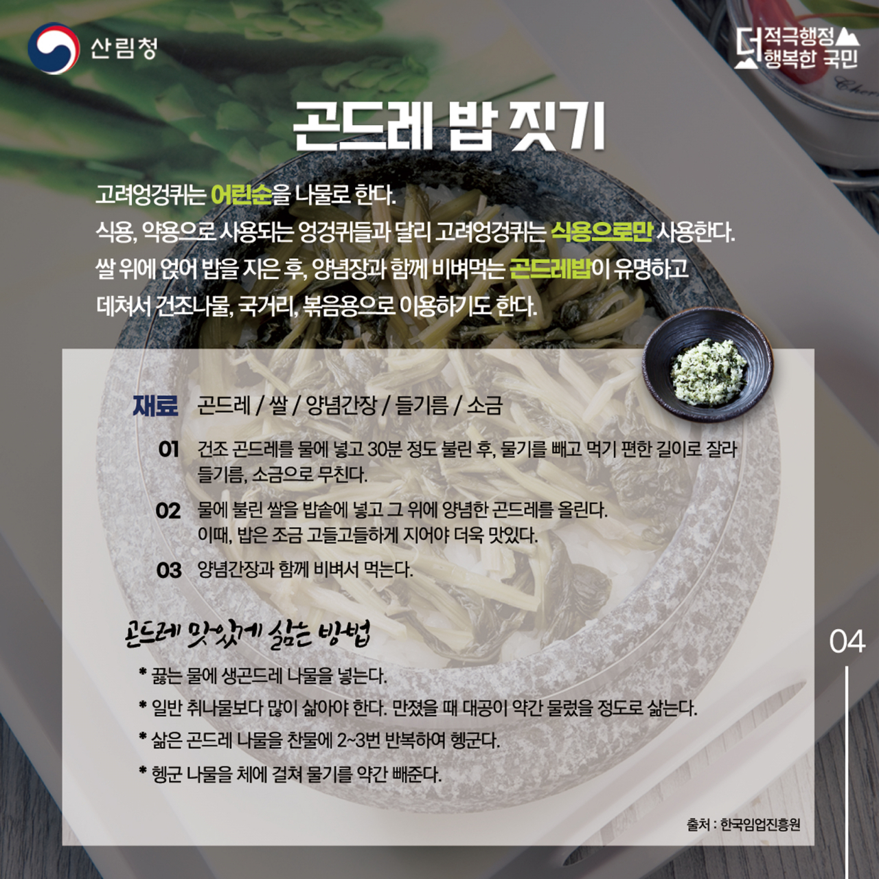 8월의 임산물로 선정된 곤드레의 조리법