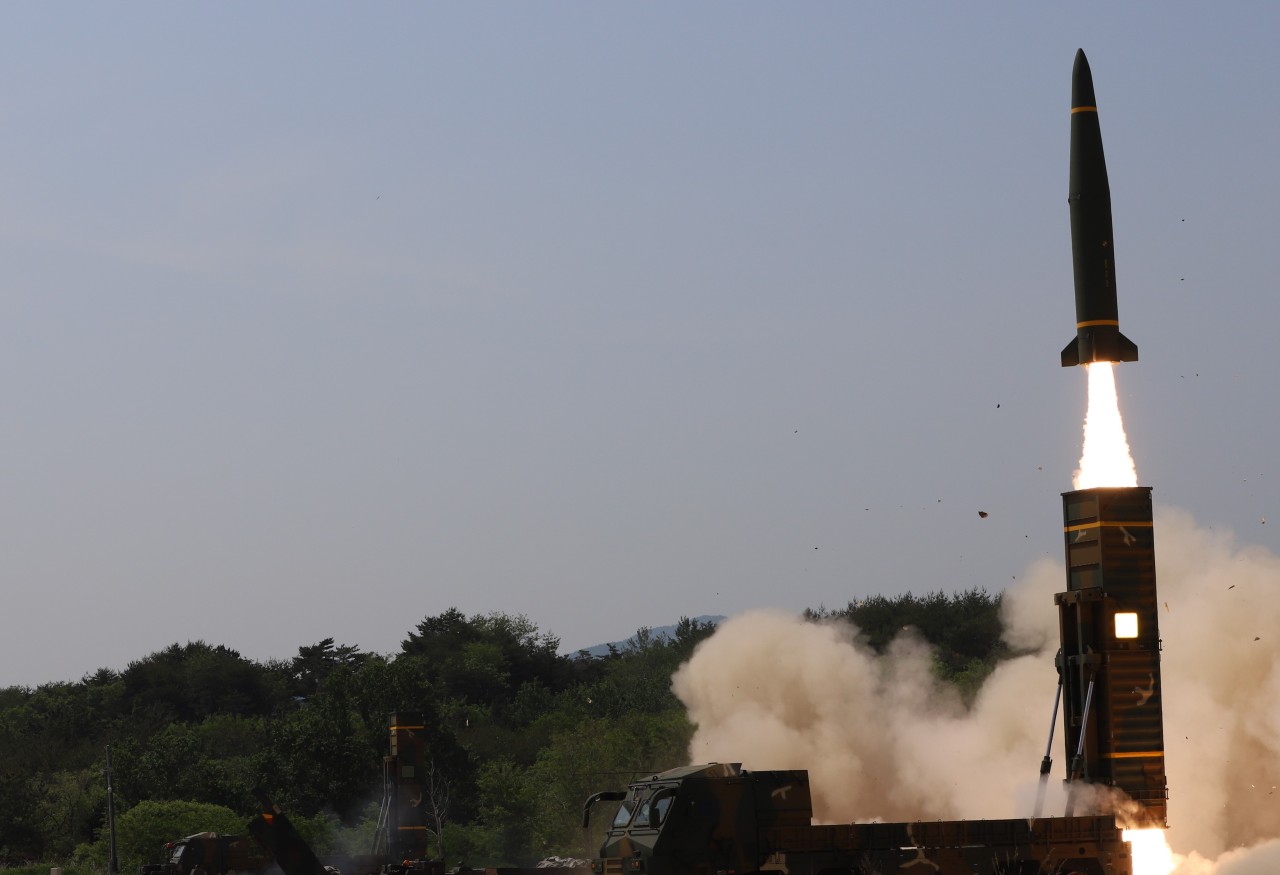 South Korea fires one surface-to-surface missile Hyunmoo -II toward the East Sea on May 25. South Korea's military conducted live-fire missile training on the same day near the eastern sea border after North Korea launches three ballistic missiles toward the East Sea including an apparent intercontinental ballistic missile (ICBM). (File Photo - Joint Chiefs of Staff)
