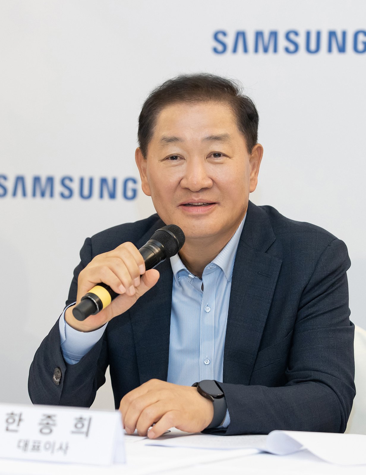 한종희 삼성전자 부회장(DX부문장)이 1일(현지시간) 독일 베를린 IFA2022 개막을 앞두고 열린 현지 기자간담회에서 발언하고 있다. [삼성전자 제공]