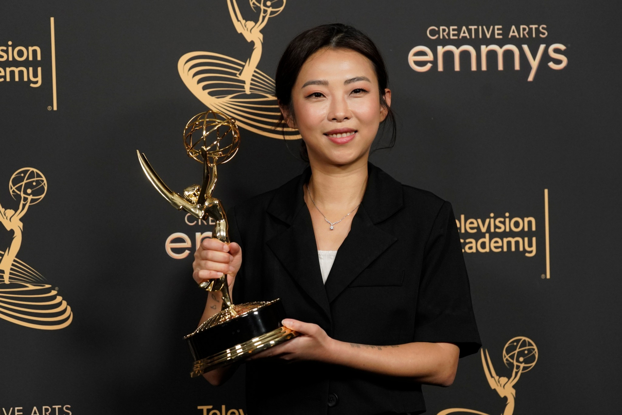 VFX producer Kim Hye-jin wins an Emmy for outstanding special visual effects in a single episode for "Squid Game." (Television Academy)