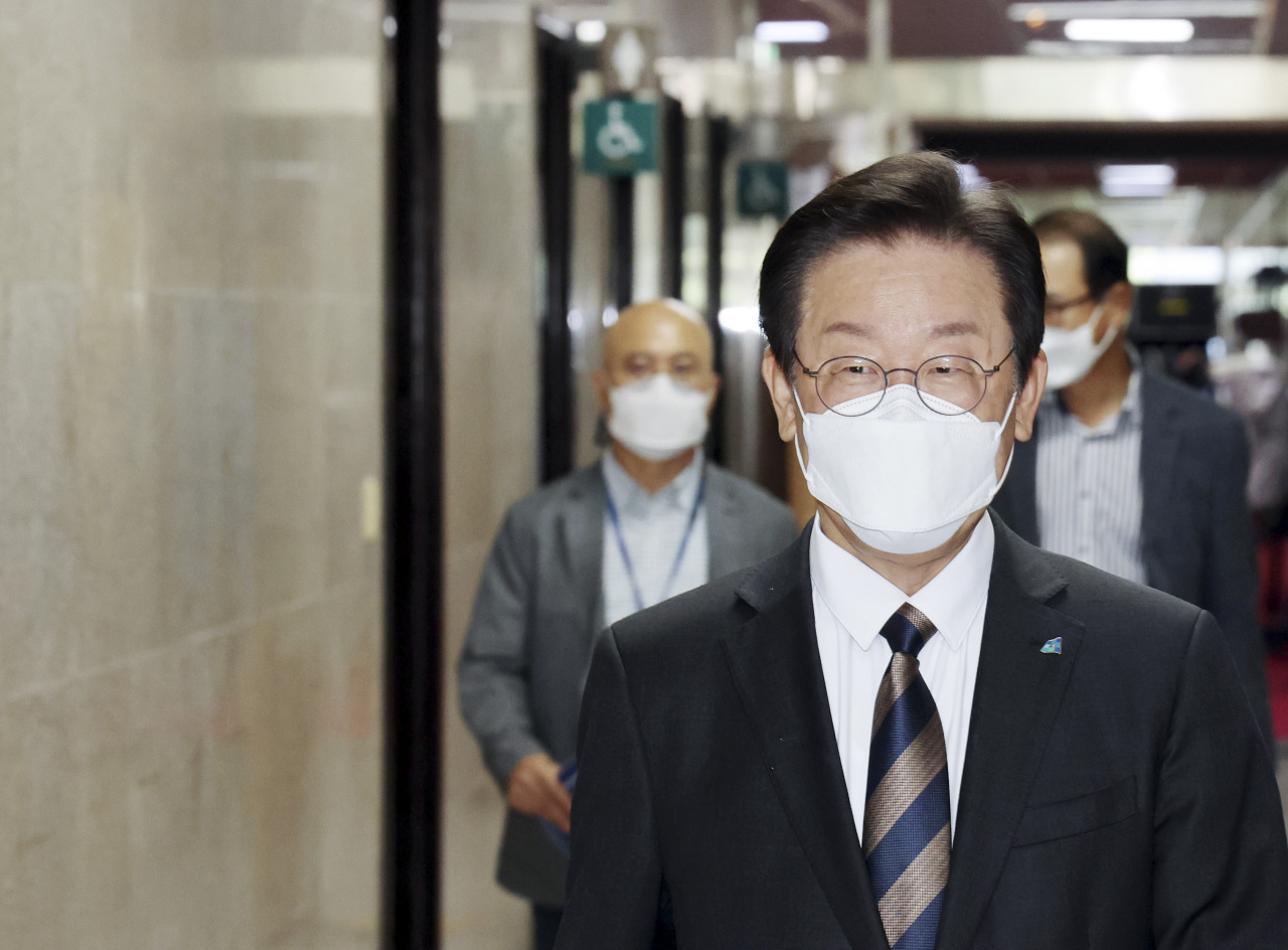 Rep. Lee Jae-myung, the chairperson of the Democratic Party of Korea, was summoned for questioning by prosecutors on Tuesday. He did not show up. (Yonhap)