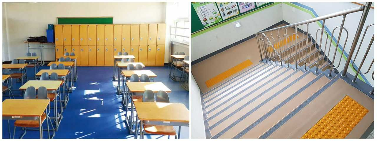 미끄럼을 방지하는 친환경 고무바닥재가 적용된 학교.[유진기업 제공]