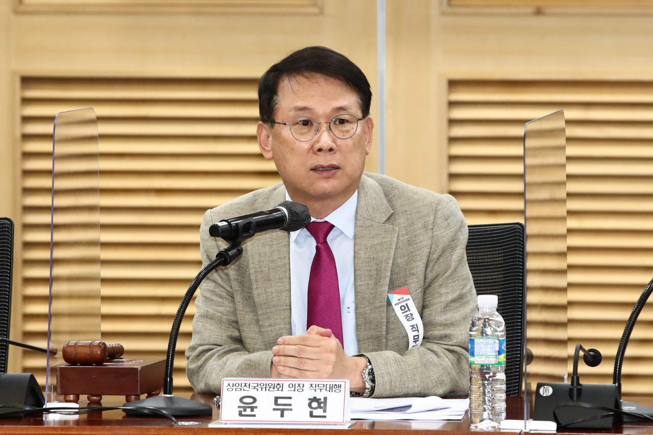 5일 오후 국회 의원회관에서 열린 국민의힘 제7차 상임전국위원회에서 윤두현 상임전국위 의장 직무대행이 발언하고 있다. 이상섭 기자