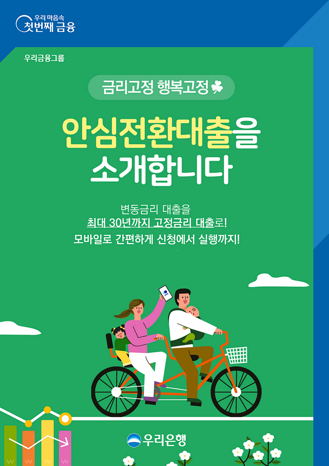 우리은행은 대출 전 과정을 비대면으로 진행할 수 있는 ‘안심전환대출’을 출시한다고 7일 밝혔다.[우리은행 제공]