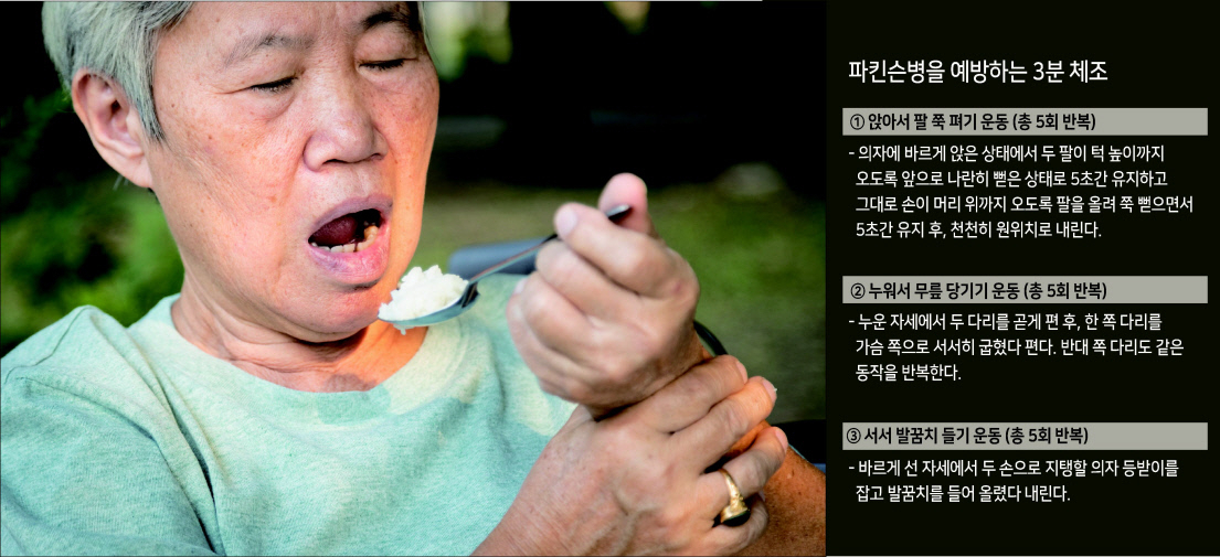 파킨슨병은 서서히 운동기능이 악화되기에 규칙적인으로 운동을 꾸준히 하는 것이 증상 호전에 필수적이다. 30분 이상 걷기, 실내 자전거, 수영 등 환자가 할 수 있는 운동을 찾아 꾸준히 하는 습관을 만드는 것이 중요하다.