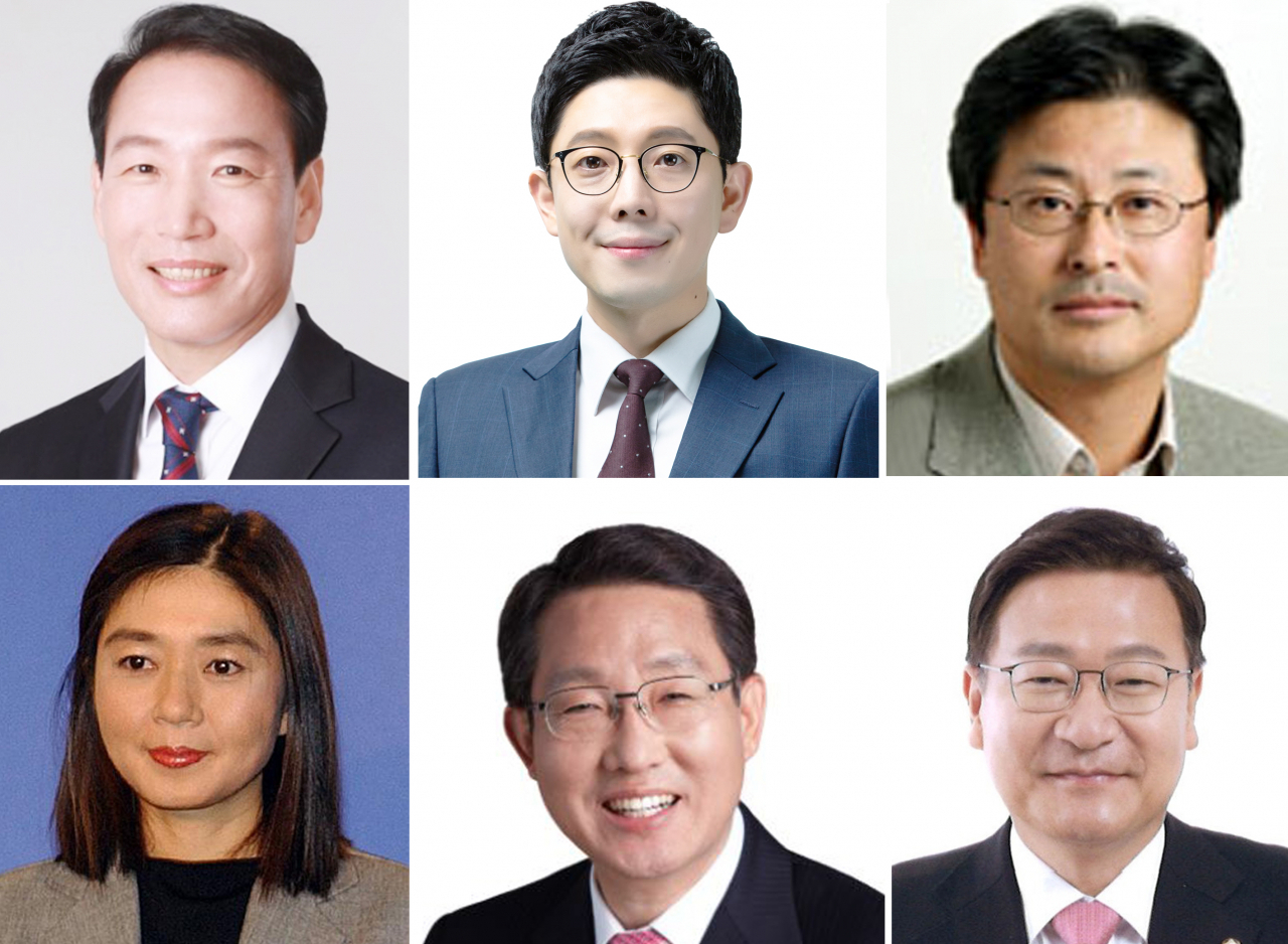 국민의힘 '정진석 비상대책위원회'가 13일 구성을 완료했다. 정진석 비대위원장은 이날 오전 국회 기자 간담회에서 비대위원 인선을 발표했다. 사진 위 왼쪽부터 주기환 전 대검 수사관, 김병민 광진갑 당협위원장, 김종혁 전 중앙일보 편집국장. 사진 아래 왼쪽부터 김행 전 청와대 대변인, 김상훈 의원, 정점식 의원. 다만 주기환 전 대검 수사관은 임명 발표 90분 만에 자진 사의를 표했고, 전주혜 의원이 새 비대위원으로 추가 선임됐다. [연합]