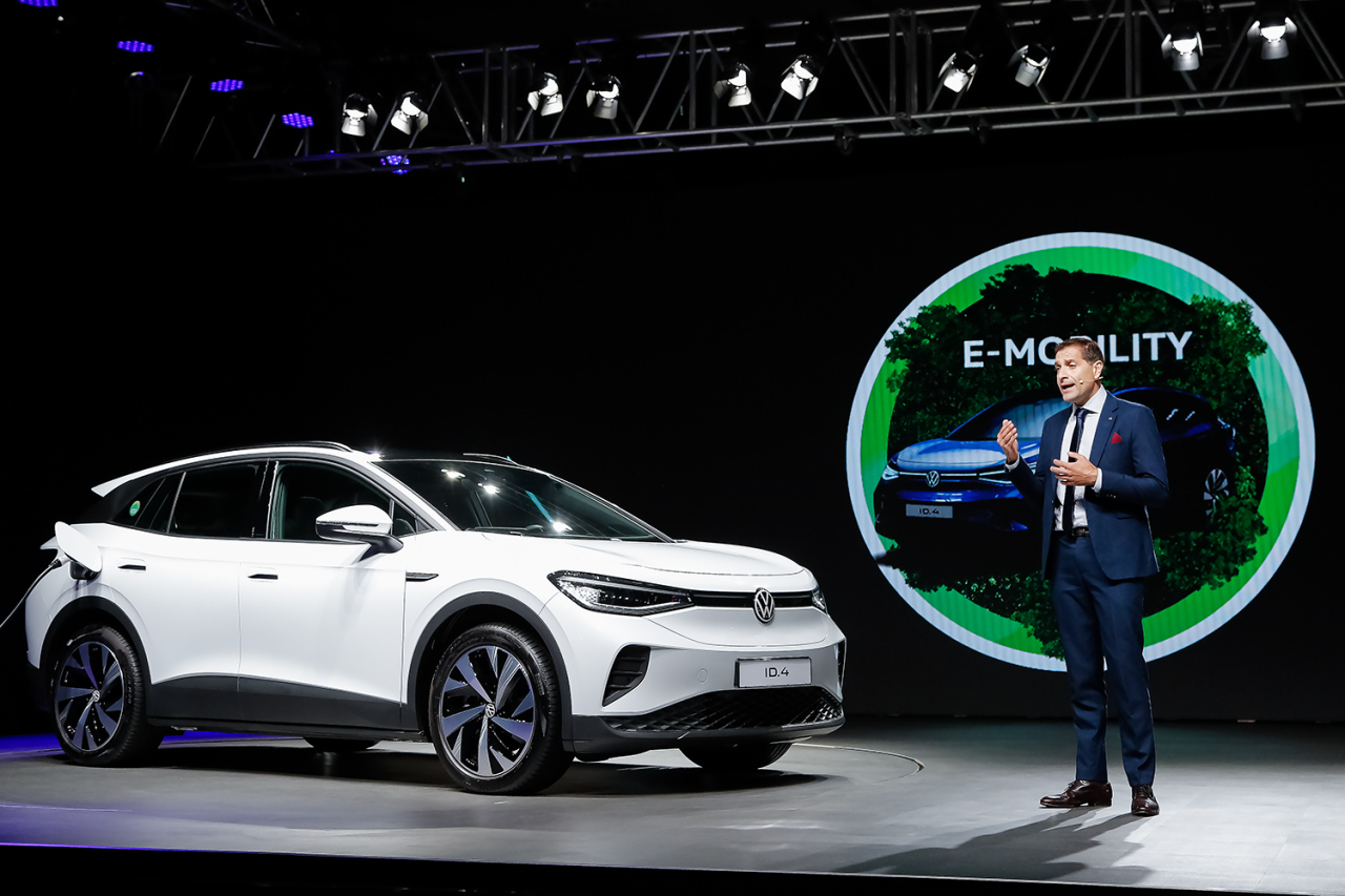 Sacha Askidjian, the executive director of Volkswagen Korea, speaks during a launching ceremony of ID.4 in Seoul on Thursday. (Volkswagen Korea)