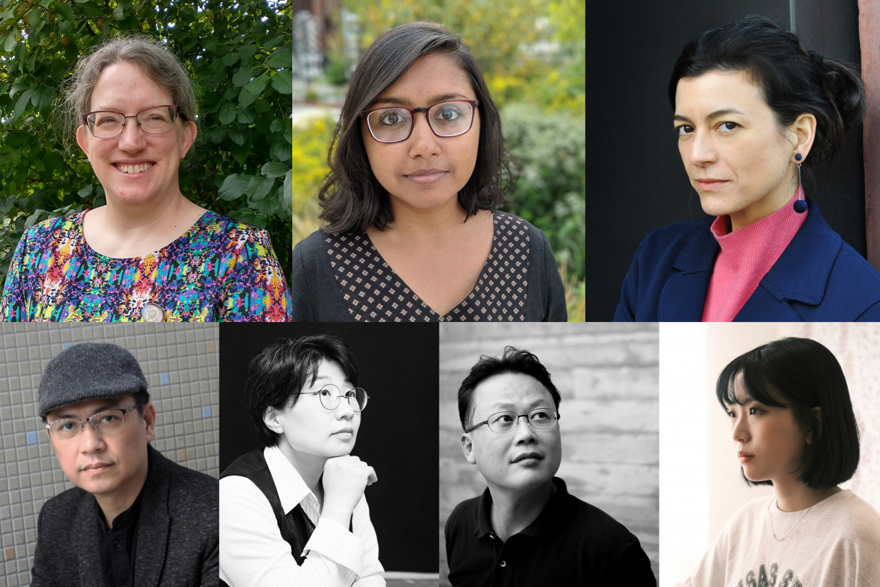 (Clockwise from top left) Naomi Kritzer, Megha Majumdar, Samantha Schweblin, Cheon Seon-ran, Kim Un-su, Kim Bo-young and Wu Mingyi (SIWF)