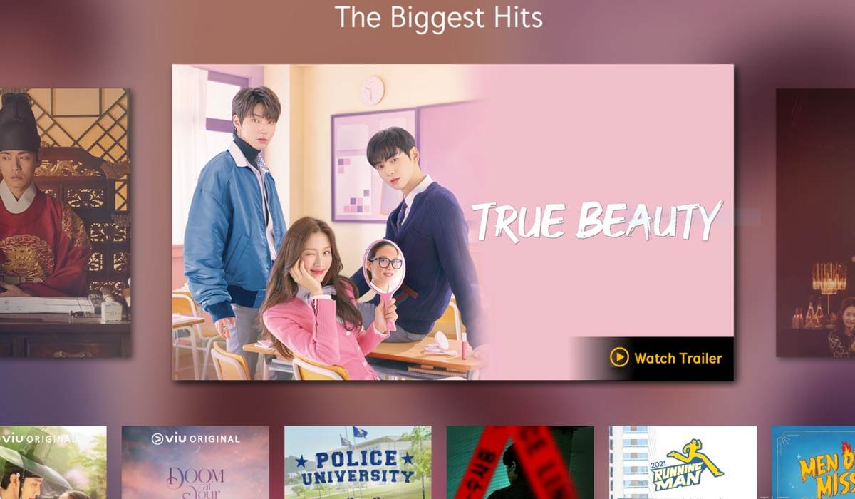 VIU(뷰) 사이트에서 최대 히트작으로 배치돼 있는 한국 콘텐츠들. [VIU 홈페이지]