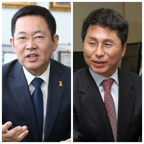 박남춘 전 인천시장〈왼쪽〉과 조택상 전 인천시 균형발전정무부시장
