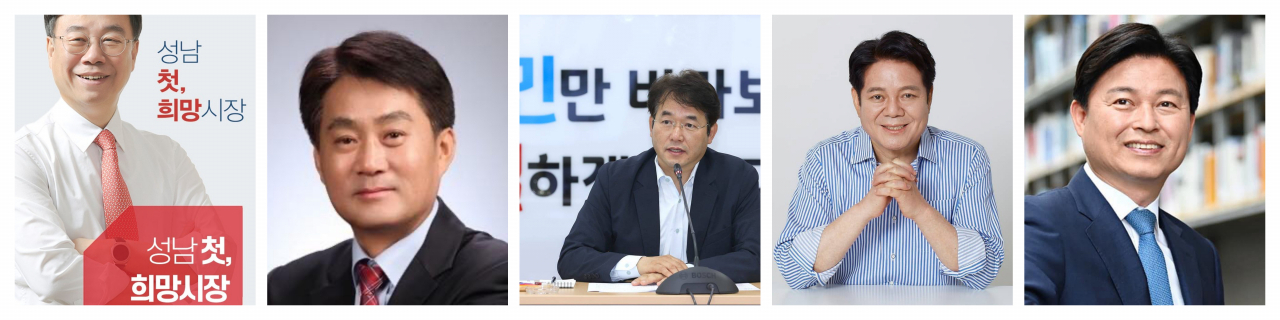 왼쪽부터 신상진 성남시장(분당), 하은호 군포시장(산본), 이동환 고양시장(일산·이상 국힘), 최대호 안양시장(더민주·평촌), 조용익 부천시장(더민주·중동).