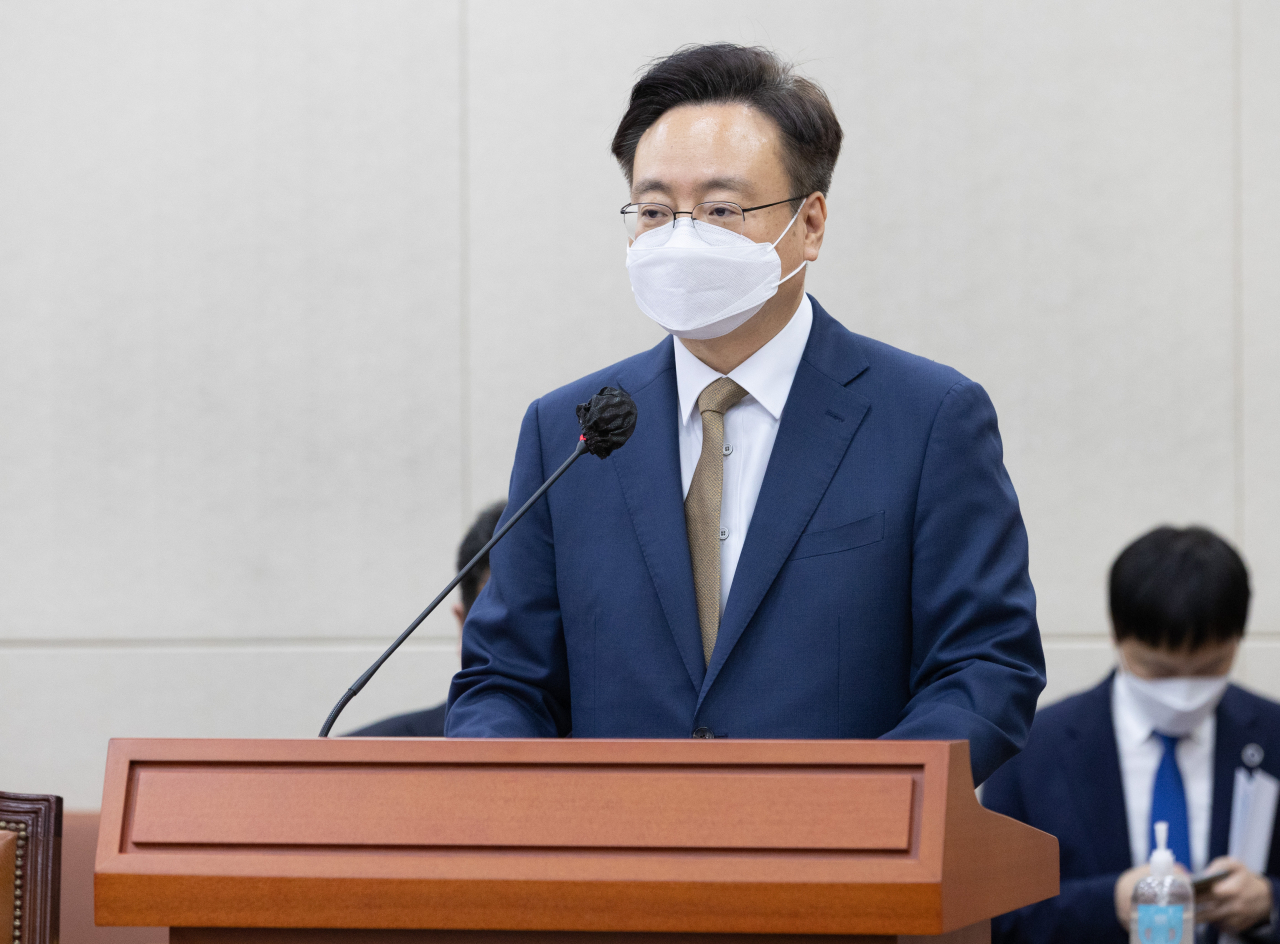 조규홍 보건복지부 장관 후보자가 27일 국회 보건복지위원회에서 열린 인사청문회에서 모두발언을 하고 있다. [연합]