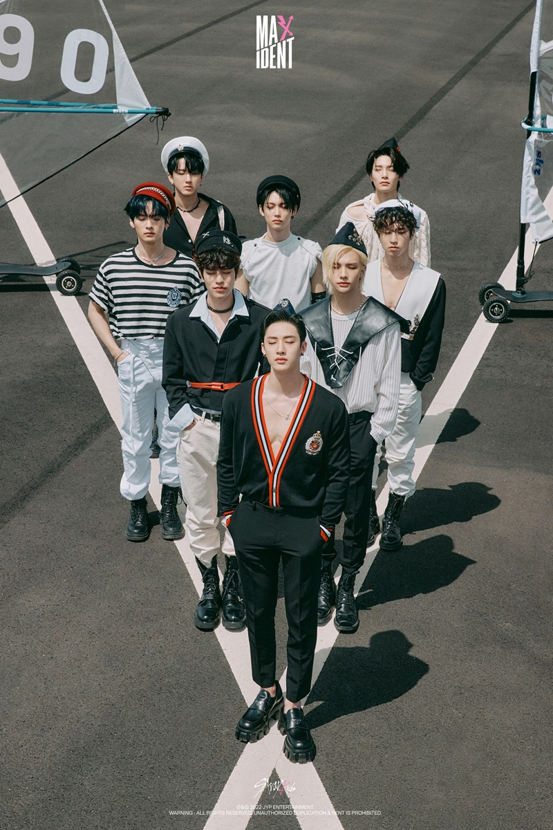 Group image of Stray Kids for its new album "Maxident" (JYP Entertainment)
