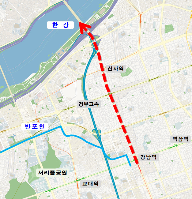 총 사업비 3500억원을 들여 조성되는 강남역 일대 빗물배수터널이 만들어지는 경로. [서울시 제공]