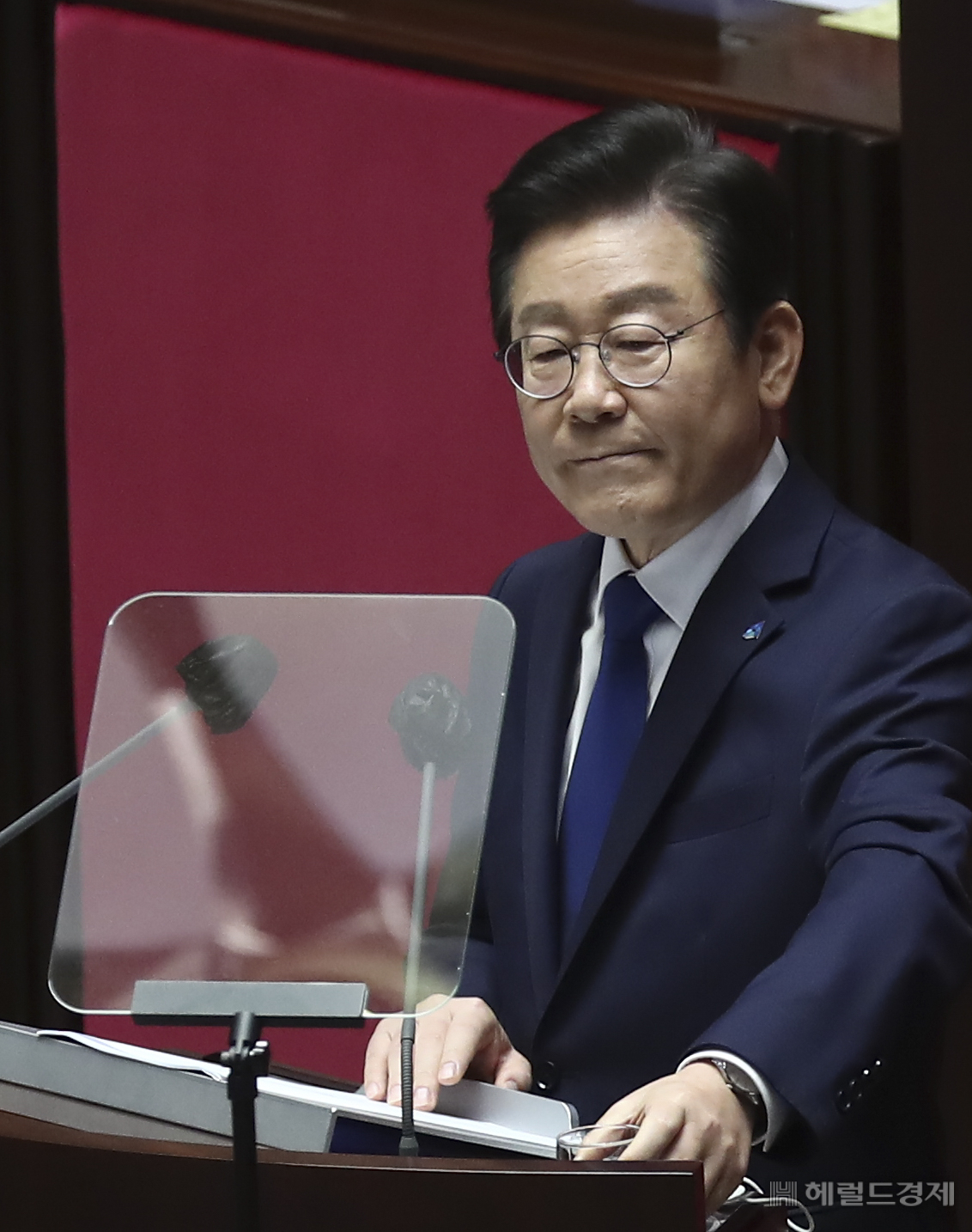 이재명 더불어 민주당 대표가 28일 오전 국회 본회의장에서 교섭단체 대표연설을 하고 있다. 이상섭 기자