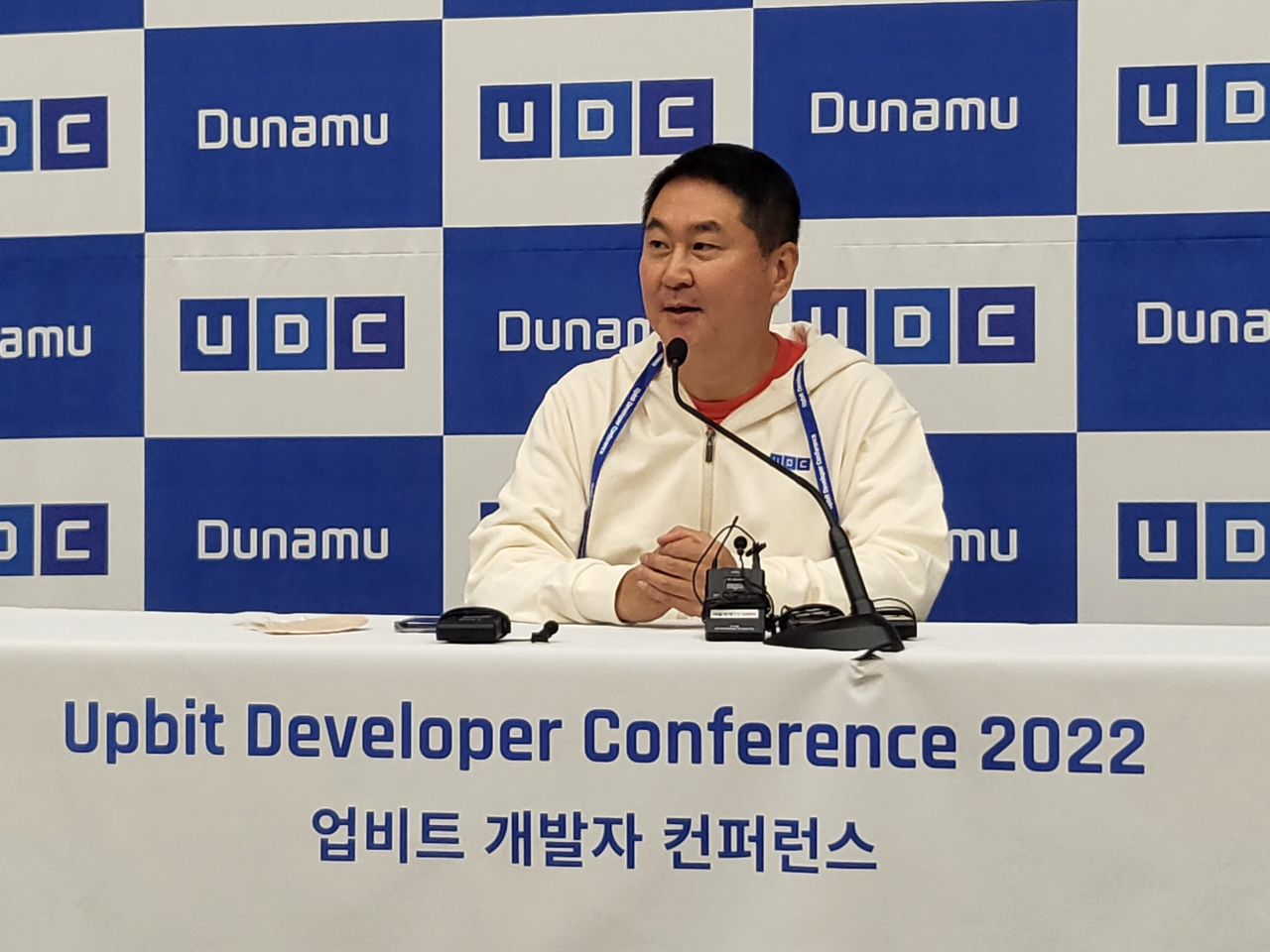 이석우 두나무 대표가 22일 열린 'UDC 2022' 기자 간담회에서 기자들의 질문에 답하고 있다. [박지영 기자/park.jiyeong@]