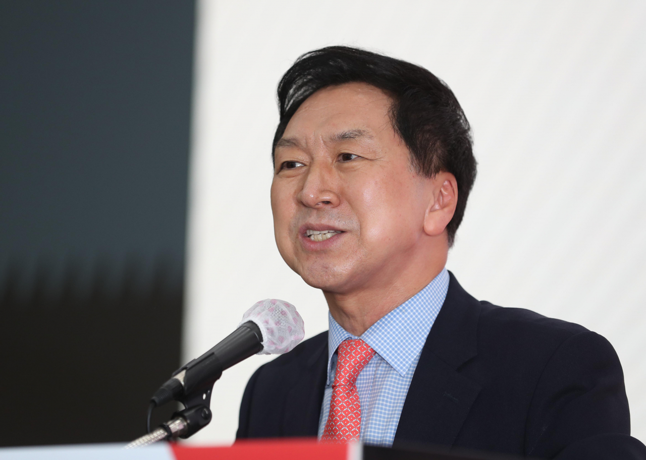 김기현 국민의힘 의원이 30일 오후 대구 북구 엑스코에서 열린 대구시당 당원 교육에서 특강을 하고 있다. [연합]