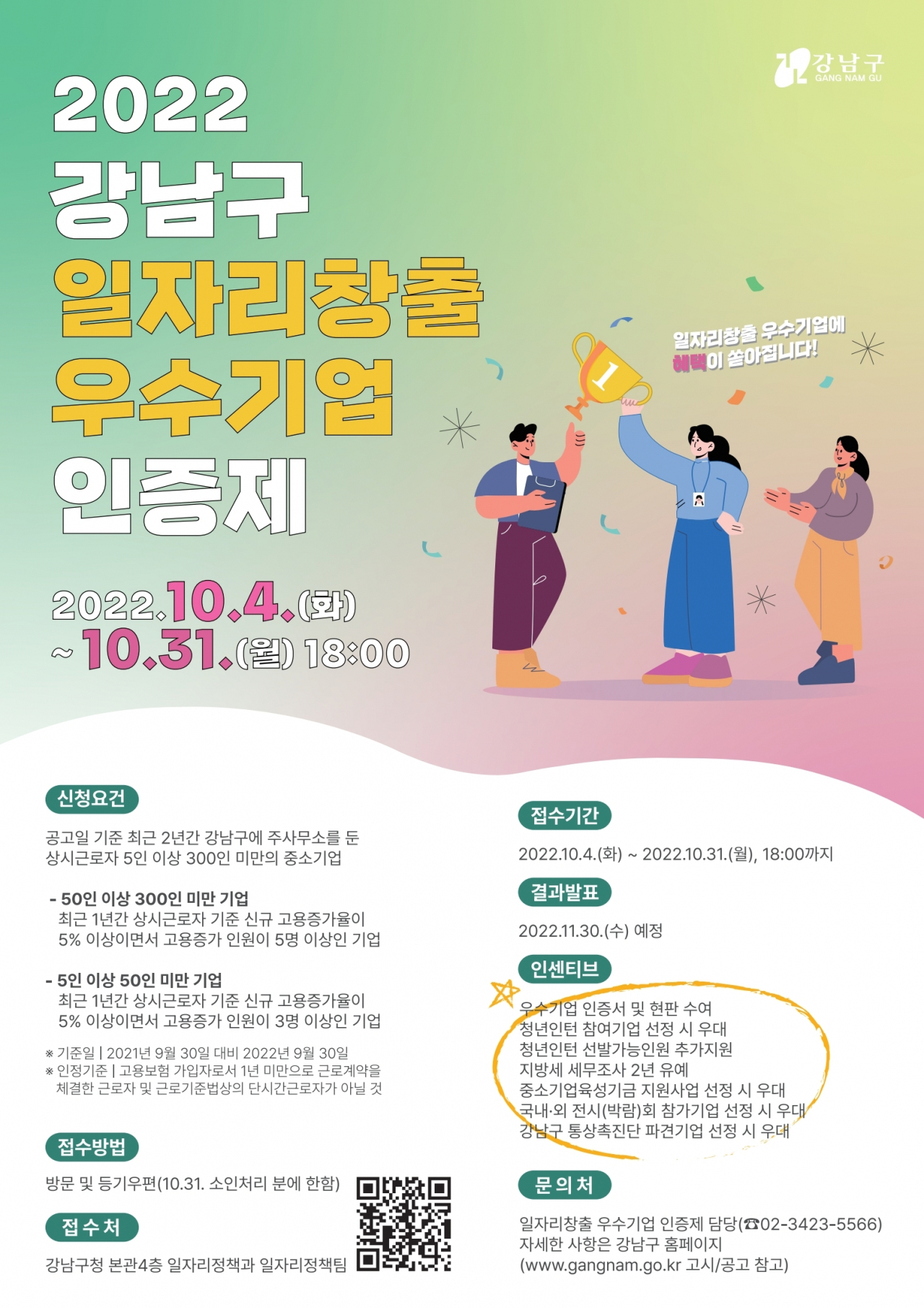 2022 강남구 일자리창출 우수기업 인증제 포스터. [강남구 제공]