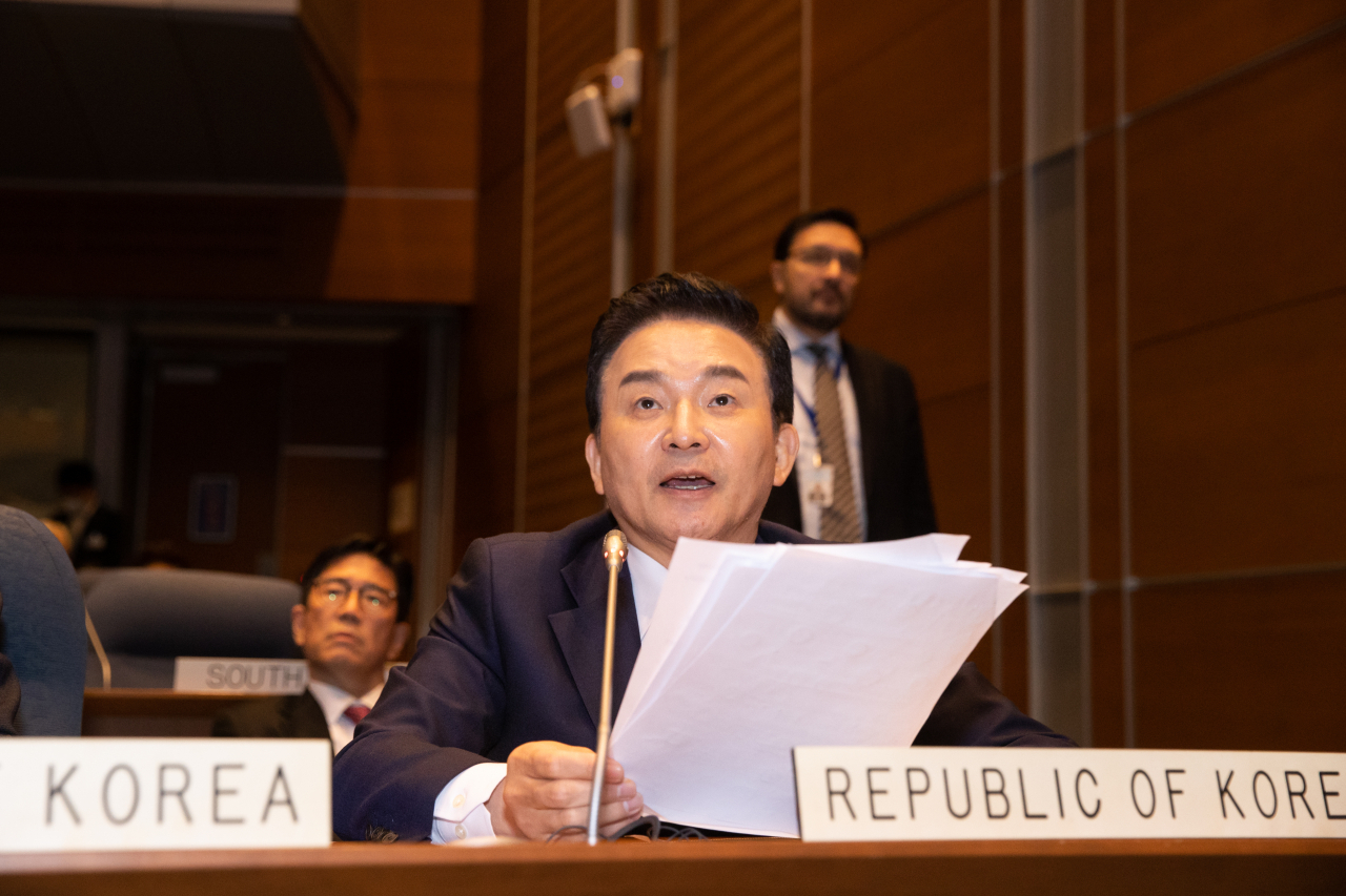 원희룡 국토부 장관은 제41차 ICAO 총회 기조연설에서 한국의 항공 발전, ICAO 회원국 간 협력, 국제 항공계 기여 노력 등을 강조했다. [국토교통부 제공]