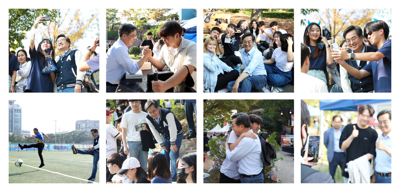 화성 공장 화재발생때 아주대 축구경기 참석한 김동연 경기지사.