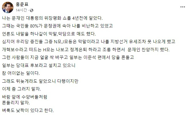 홍준표 대구시장 페이스북 일부 캡처