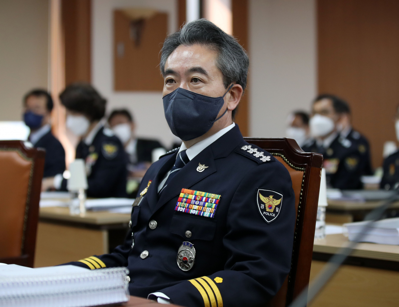 윤희근 경찰청장이 7일 오전 서울 서대문구 경찰청에서 열린 국회 행정안전위원회의 경찰청 국정감사에 출석한 모습. [연합]