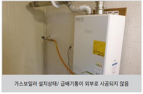 2020년 4월 충남 공주의 주택 가스보일러 사고 현장. 배기통이 내부에 밀폐된 것이 주 원인 중 하나였다. [‘가스사고연감(2021)’ 캡처]