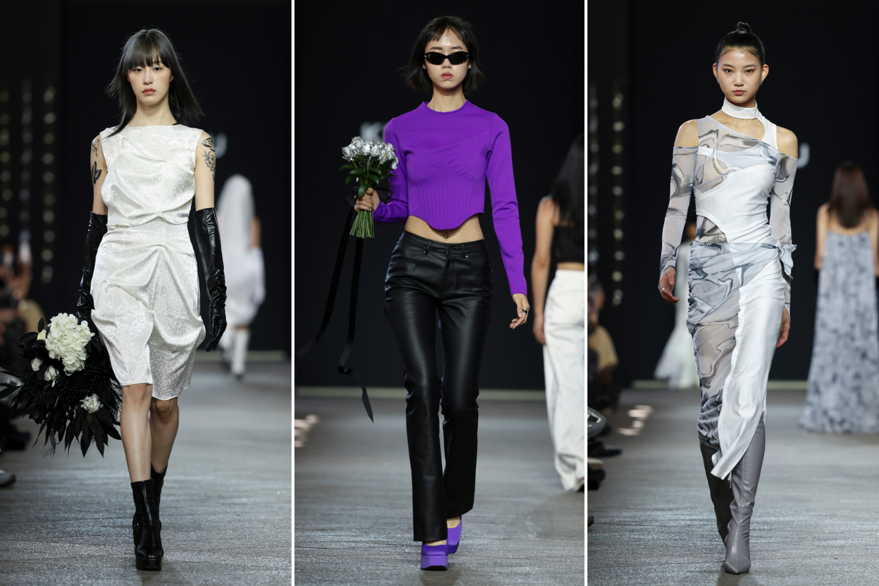 A model presents Kimzisu's 2023 spring-summer collection at Dongdaemun Design Plaza in Seoul on Wednesday. (Seoul Fashion Week)