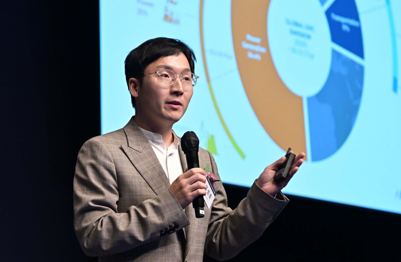 ‘헤럴드기업포럼2022’에서 우성훈 아모지 최고경영자(CEO)는 오는 2023년 세계 최초의 암모니아 기반 무탄소 친환경 선박을 선보일 계획이라고 말했다. 이상섭 기자.