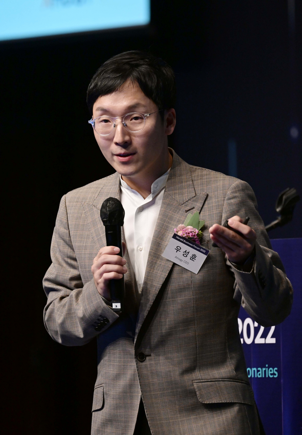 13일 서울 중구 신라호텔 다이너스티홀에서 개최된 ‘헤럴드기업포럼2022’에서 우성훈 아모지 최고경영자(CEO)는 전세계적으로 암모니아 운송 인프라 구축 시스템이 잘 갖춰져 있다고 설명했다. 이상섭 기자.