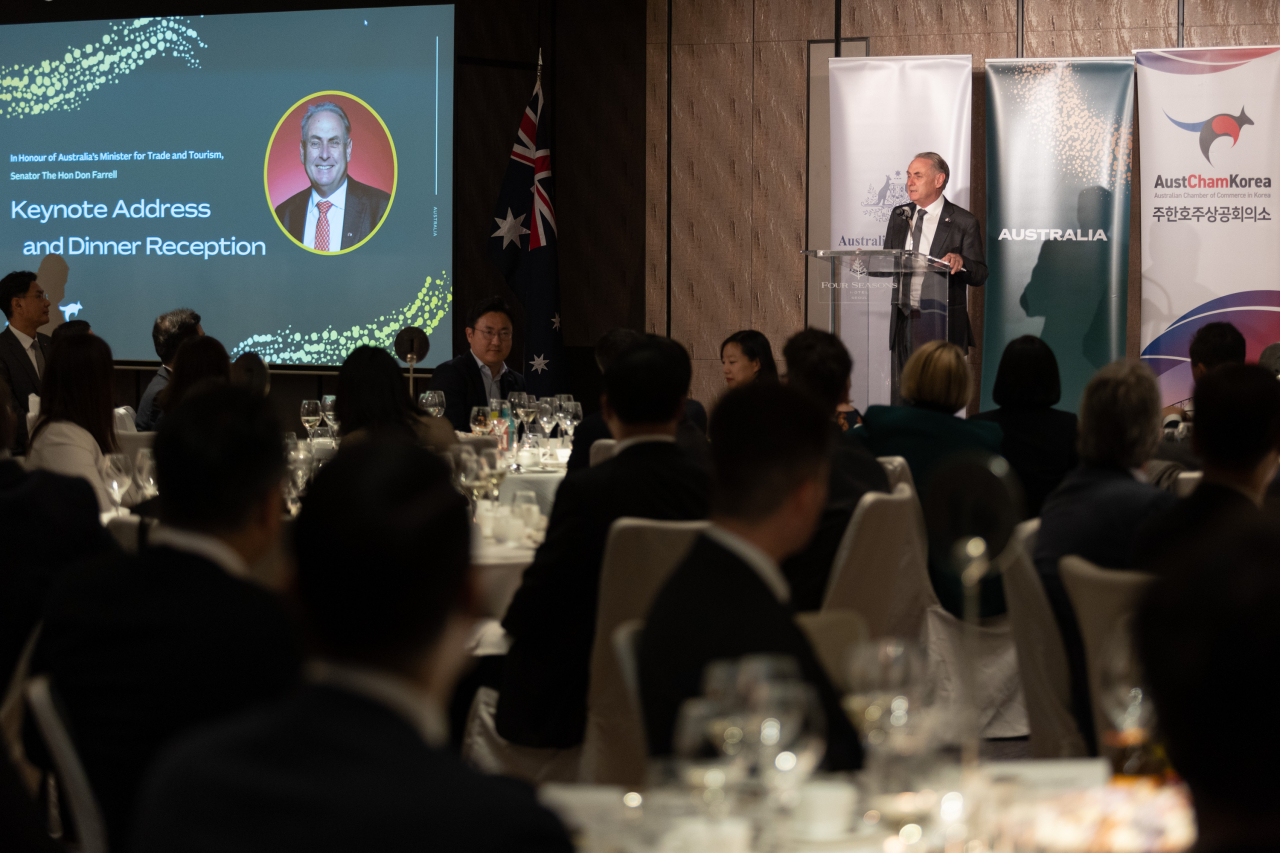 Australian Federal Minister for Trade and Tourism, Sen. Don Farrell attends a dinner reception at the Four Seasons Hotel Seoul on Wednesday. (AustCham)