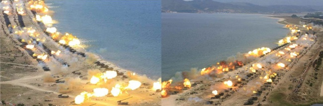합참은 14일 북한이 실시한 포병사격으로 9·19 군사합의에 따른 북방한계선(NLL) 북방 동·서해 해상완충구역 내 낙탄했다며 9·19 군사합의 위반이라고 밝혔다. 자료사진. [헤럴드DB]