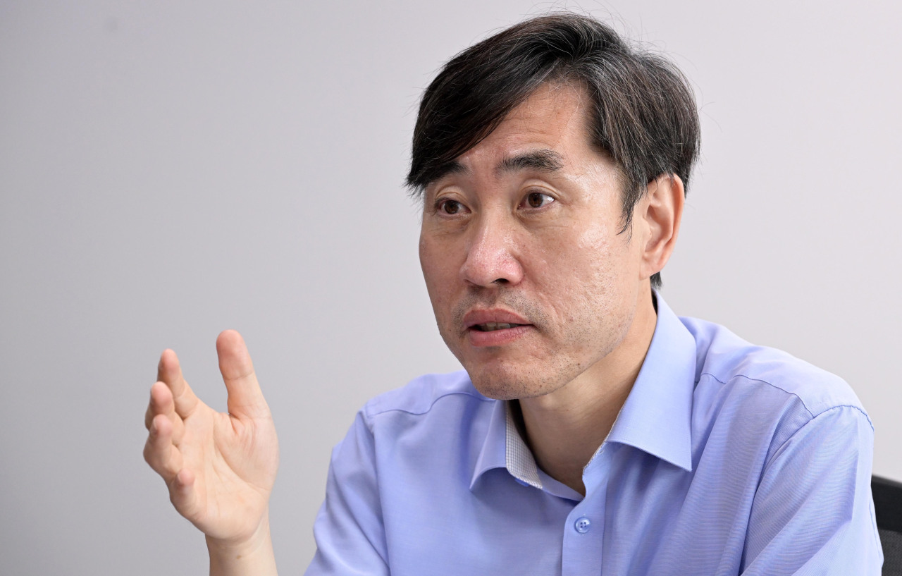 Rep. Ha Tae-keung speaks to The Korea Herald at his office at the National Assembly building in Yeouido, central Seoul, last week. (The Korea Herald)