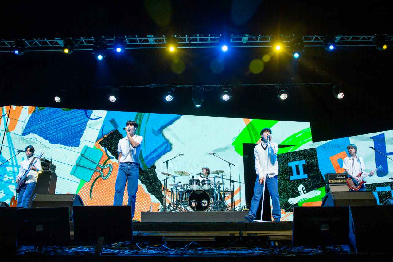 N. Flying conducts media showcase for its eight EP "Dearest" in Seoul on Monday. (FNC Entertainment)