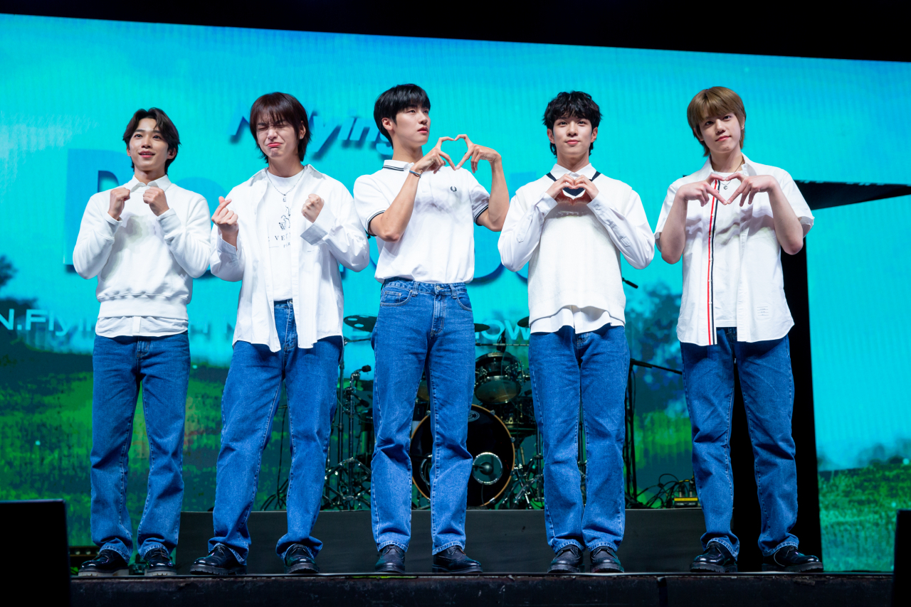 N. Flying conducts media showcase for its eighth EP "Dearest" in Seoul on Monday. (FNC Entertainment)