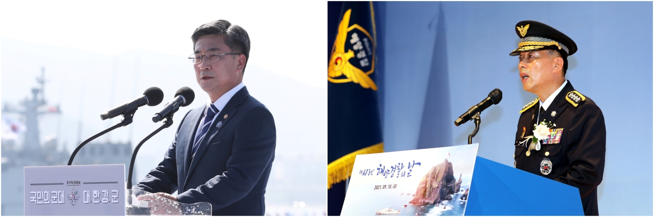 Prosecutors on Tuesday said they were seeking the arrest of Seo Wook, ex-national defense minister, (left) and Kim Hong-hee, ex-coast guard commissioner. (Yonhap)