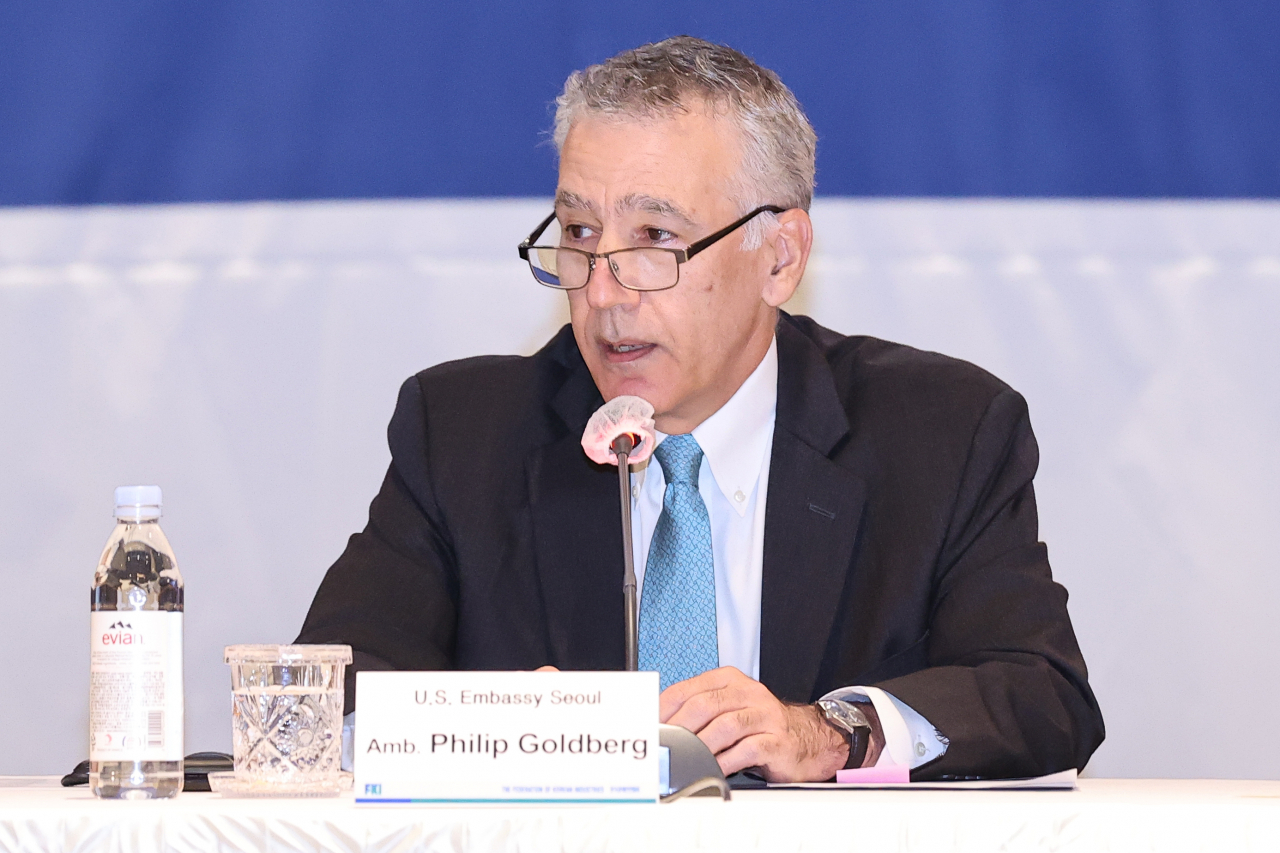 US Ambassador to South Korea Philip Goldberg delivers remarks during the 34th Korea-US Business Council in Seoul, co-hosted by the Federation of Korean Industries and the U.S. Chamber of Commerce on Thursday. (Yonhap)