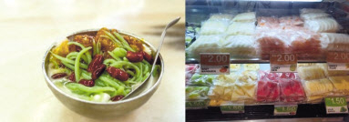 첸돌(왼쪽)과 핑거푸드 과일(오른쪽).