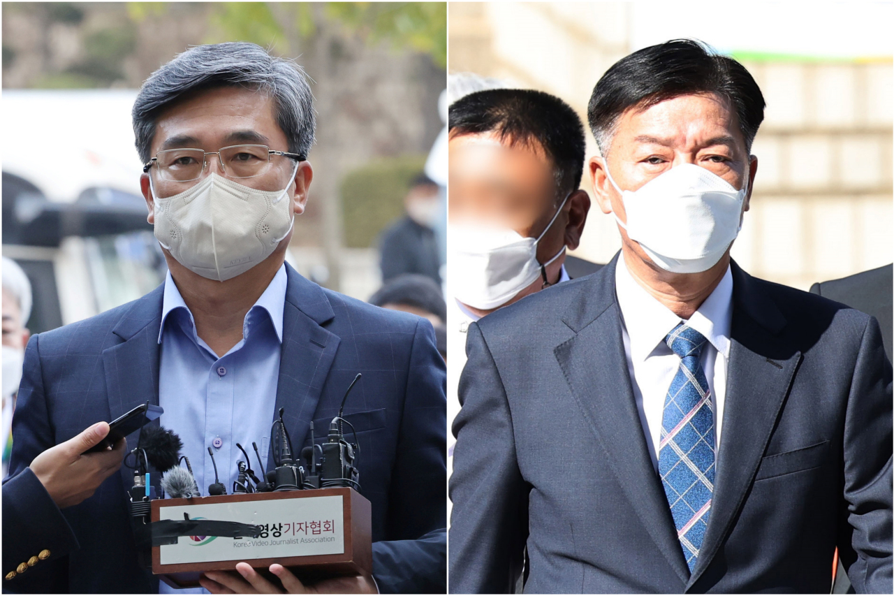 Former defense minister Seo Wook (left) and former coast guard commissioner Kim Hong-hee appeared at court for prearrest questioning on Friday. (Yonhap)
