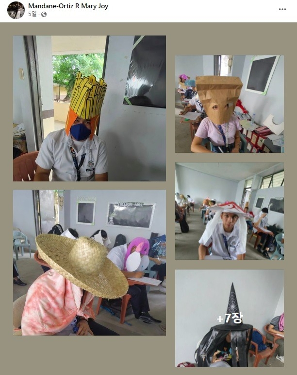 다양한 커닝 방지 모자. [만다네-오르티즈 페이스북]