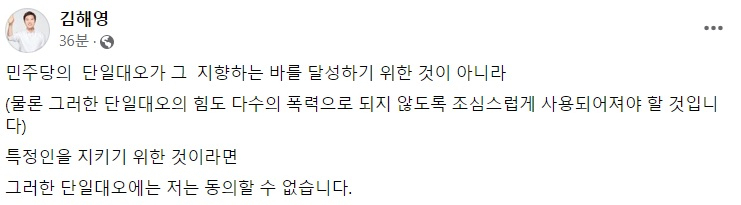 김해영 더불어민주당 전 의원 페이스북 일부 캡처
